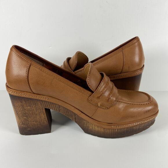 Korks Brown Faux Leather Heel Loafer Shoes Size 8.5 - Picture 9 of 10
